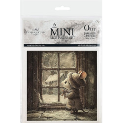 Set 6ks rýžových papírů - Zimní pohádka, myšky (14,8x14,8cm)