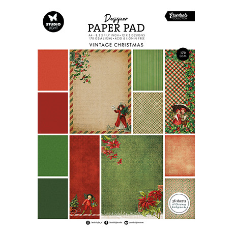 Sada papírů na pozadí A4 Vintage Christmas Essentials nr. 372 (SL)