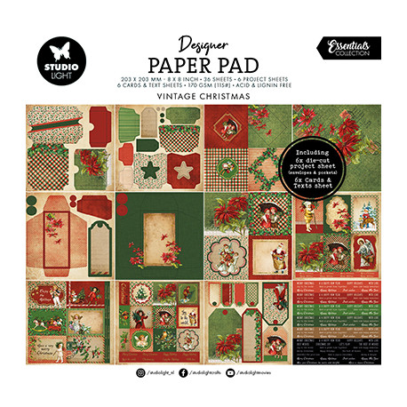 Sada papírů 20x20 Vintage Christmas Essentials nr. 373 (SL)