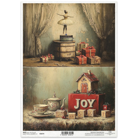 Papír rýžový A4 Retro hračky, hrací skříňka s koníkem Papír rýžový A4 Retro hračky, hrací skříňka s koníkem