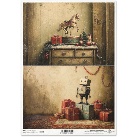 Papír rýžový A4 Retro hračky, hrací skříňka s koníkem Papír rýžový A4 Retro hračky, hrací skříňka s koníkem