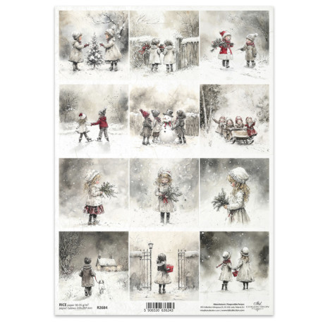Papír rýžový A4 Zimní pohádka, malé obrázky s dětmi II. Papír rýžový A4 Zimní pohádka, malé obrázky s dětmi II.