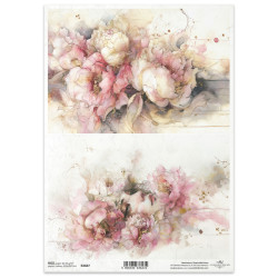 Papír rýžový A4 Zahrada múz, dívčí tvář v růžových pivoňkách