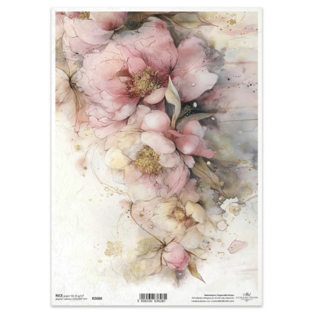 Papír rýžový A4 Zahrada múz, růžové pivoňky Papír rýžový A4 Zahrada múz, růžové pivoňky