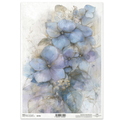 Papír rýžový A4 Zahrada múz, modré hortenzie
