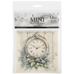 Set 6ks rýžových papírů - Hodiny v květinách (14,8x14,8cm)