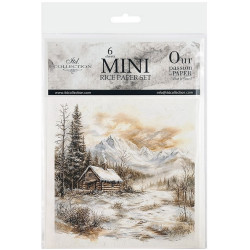 Set 6ks rýžových papírů - Zimní pohádka, krajina v sépiové (14,8x14,8cm)
