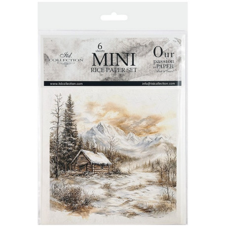 Set 6ks rýžových papírů - Zimní pohádka, krajina v sépiové (14,8x14,8cm)