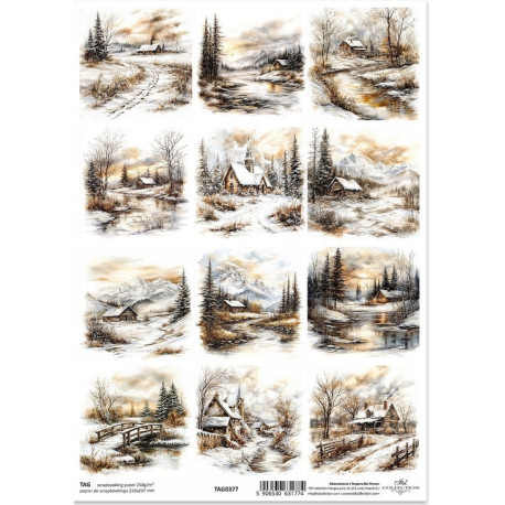 Scrap.papír A4 Zimní pohádka, krajina v sépiové Scrap.papír A4 Zimní pohádka, krajina v sépiové