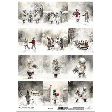 Scrap.papír A4 Zimní pohádka, černobílé malé obrázky s barevným motivem Scrap.papír A4 Zimní pohádka, černobílé malé obrázky s barevným motivem