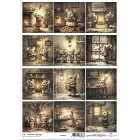Scrap.papír A4 Zimní pohádka, malé obrázky s myškami Scrap.papír A4 Zimní pohádka, malé obrázky s myškami