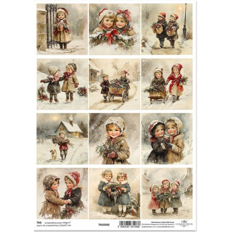 Scrap.papír A4 Zimní pohádka, malé obrázky s dětmi Scrap.papír A4 Zimní pohádka, malé obrázky s dětmi