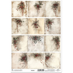 Scrap.papír A4 Zimní pohádka, malé obrázky s dekoracemi dočervena