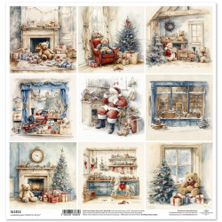 Zimní pohádka, vánoční stromy a hračky - scrap.papír 31x32cm (ITD)