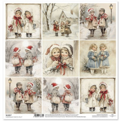 Zimní pohádka, malé obrázky s dětmi - scrap.papír 31x32cm (ITD)