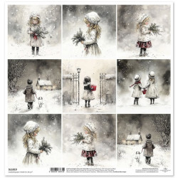 Zimní pohádka, černobílé malé obrázky s barevným motivem II. - scrap.papír 31x32cm (ITD)