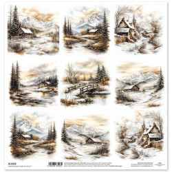 Zimní pohádka, krajina v sépiové II. - scrap.papír 31x32cm (ITD)