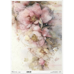 Papír rýžový A3 Zahrada múz, růžové pivoňky