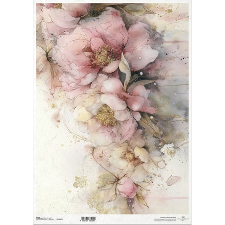 Papír rýžový A3 Zahrada múz, růžové pivoňky