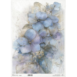 Papír rýžový A3 Zahrada múz, modré hortenzie