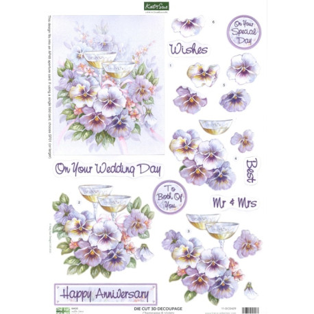 Papírové výřezy A4 - Šampaňské a macešky (Katy Sue)