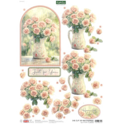 Papírové výřezy 3D - Džbán s růžemi (Katy Sue)