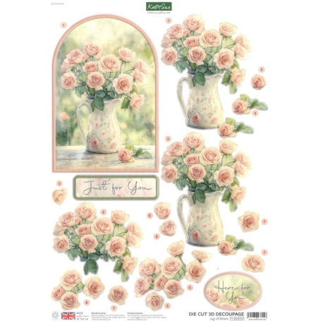 Papírové výřezy 3D - Džbán s růžemi (Katy Sue)