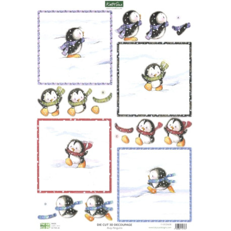 Papírové výřezy 3D - Pilní tučňáci (Katy Sue)