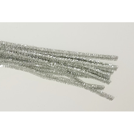 Chlupaté drátky 6mm, 30cm, 10ks třpytivá stříbrná