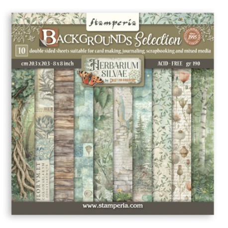 Sada papírů 20,3x20,3 190g Herbarium Silvae, na pozadí (SBBS136)