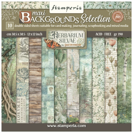 Sada papírů 30,5x30,5 190g Herbarium Silvae, na pozadí (SBBL180)