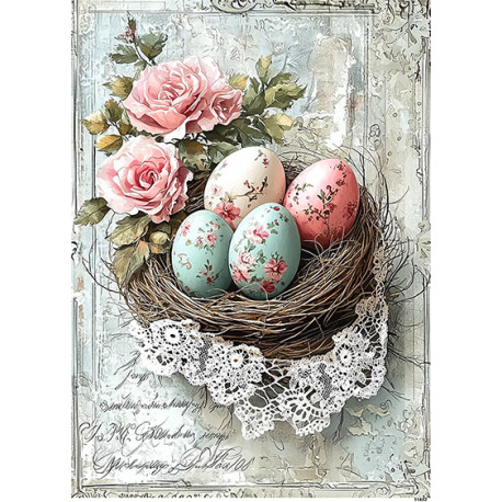 Papír rýžový A4 Vintage styl, kraslice s růžemi