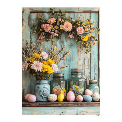 Papír rýžový A5 Rustikální styl, kraslice a girlanda z růží