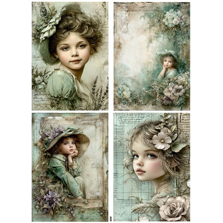 Papír rýžový A4 Viktoriánský styl, obrázky s dívkami
