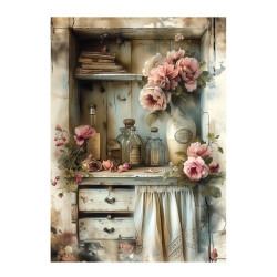 Papír rýžový A5 Vintage styl, stará skříňka