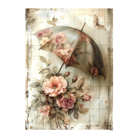 Papír rýžový A5 Vintage styl, deštník