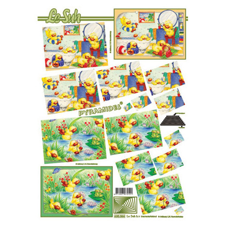 Papír 3D A4 - Pyramidový obrázek s kačenkami (Le Suh)