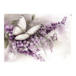 Papír rýžový A5 Romantický ve fialové, motýlí keř