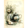 Papír rýžový A4 Shabby Chic v zelené, čajová konvice