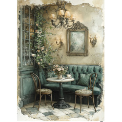 Papír rýžový A4 Shabby Chic v zelené, v kavárně