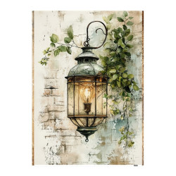 Papír rýžový A5 Shabby chic v zelené, lucerna