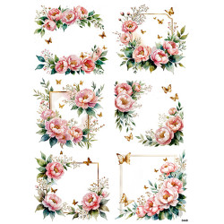 Papír rýžový A4 Rámečky s pivoňkami