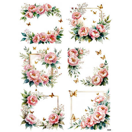 Papír rýžový A4 Rámečky s pivoňkami