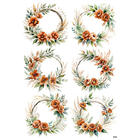 Papír rýžový A4 Rámečky kulaté s červenými květy