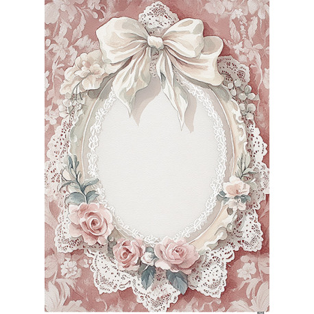 Papír rýžový A4 Stará krajka, ovál se třemi růžemi