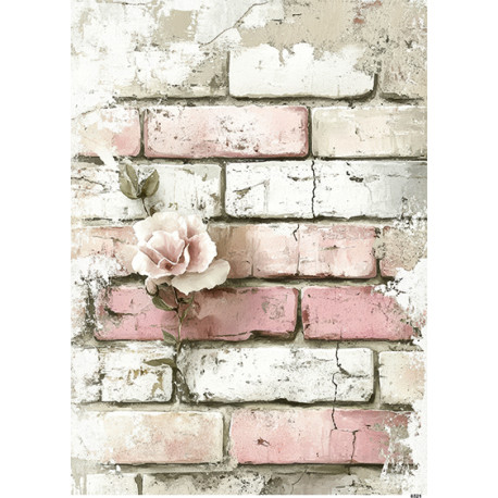Papír rýžový A4 Cihlová zeď s růží
