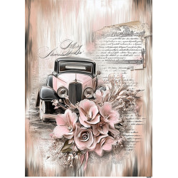 Papír rýžový A4 Starý automobil s kyticí