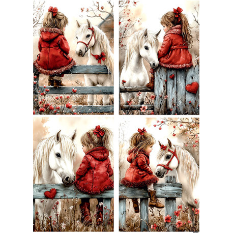 Papír rýžový A4 Nerozluční přátelé, posezení na plotě