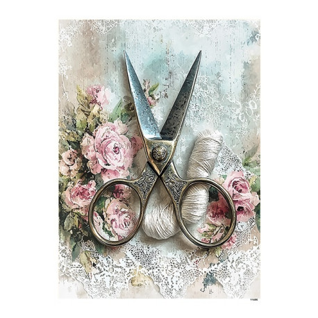 Papír rýžový A5 Vintage styl, staré nůžky