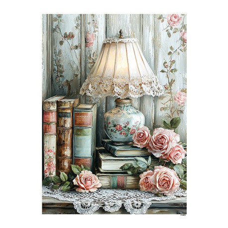 Papír rýžový A5 Vintage styl, knihy a lampa